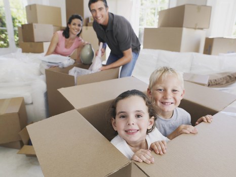 Moving team loading boxes for a house removal service